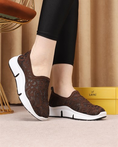 Sela Kahve Renkli Desenli Yazlık Yürüyüş Ayakkabı Sneakers