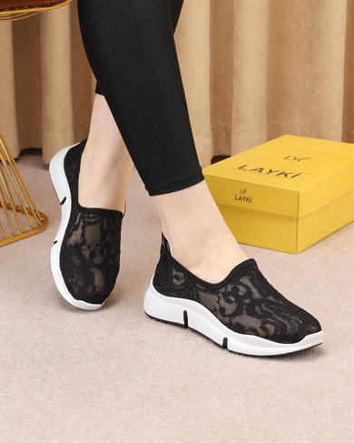 Sela Siyah Renkli Desenli Yazlık Yürüyüş Ayakkabı Sneakers