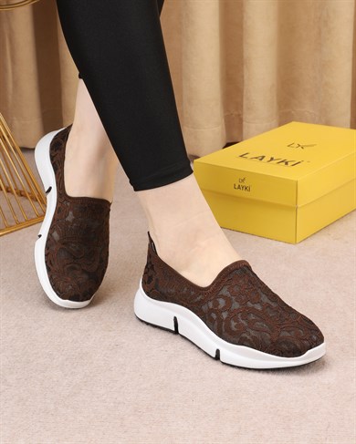 Sela Kahve Renkli Desenli Yazlık Yürüyüş Ayakkabı Sneakers
