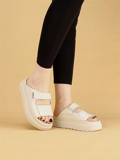 ZEYU Çift Bantlı Anatomik Taban Bej Kadın Terlik