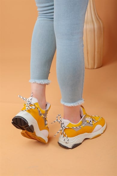 103010400000001laykiYürüyüş Ayakkabısılayki.com | Layki 103040 mat deri desenli Bayan Spor Ayakkabı Arya Sarı Renkli Kadın Spor Ayakkabı