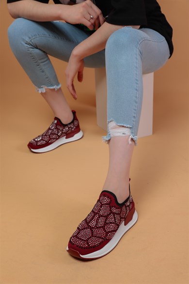 332010070000001laykiYürüyüş Ayakkabısılayki.com | Layki 332007 triko deri Bayan Yazlık Spor Ayakkabı Aurora Bordo Renkli Renkli Taşlı Lüx Kadın Spor Ayakkabı 