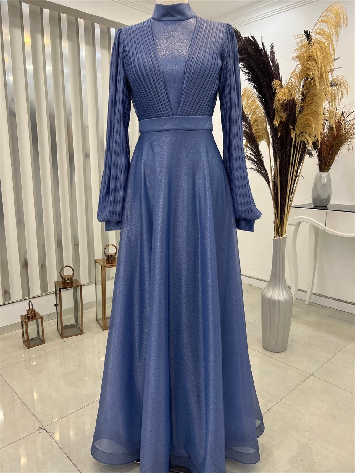 Buse Tesettür Abiye İndigo Mavi