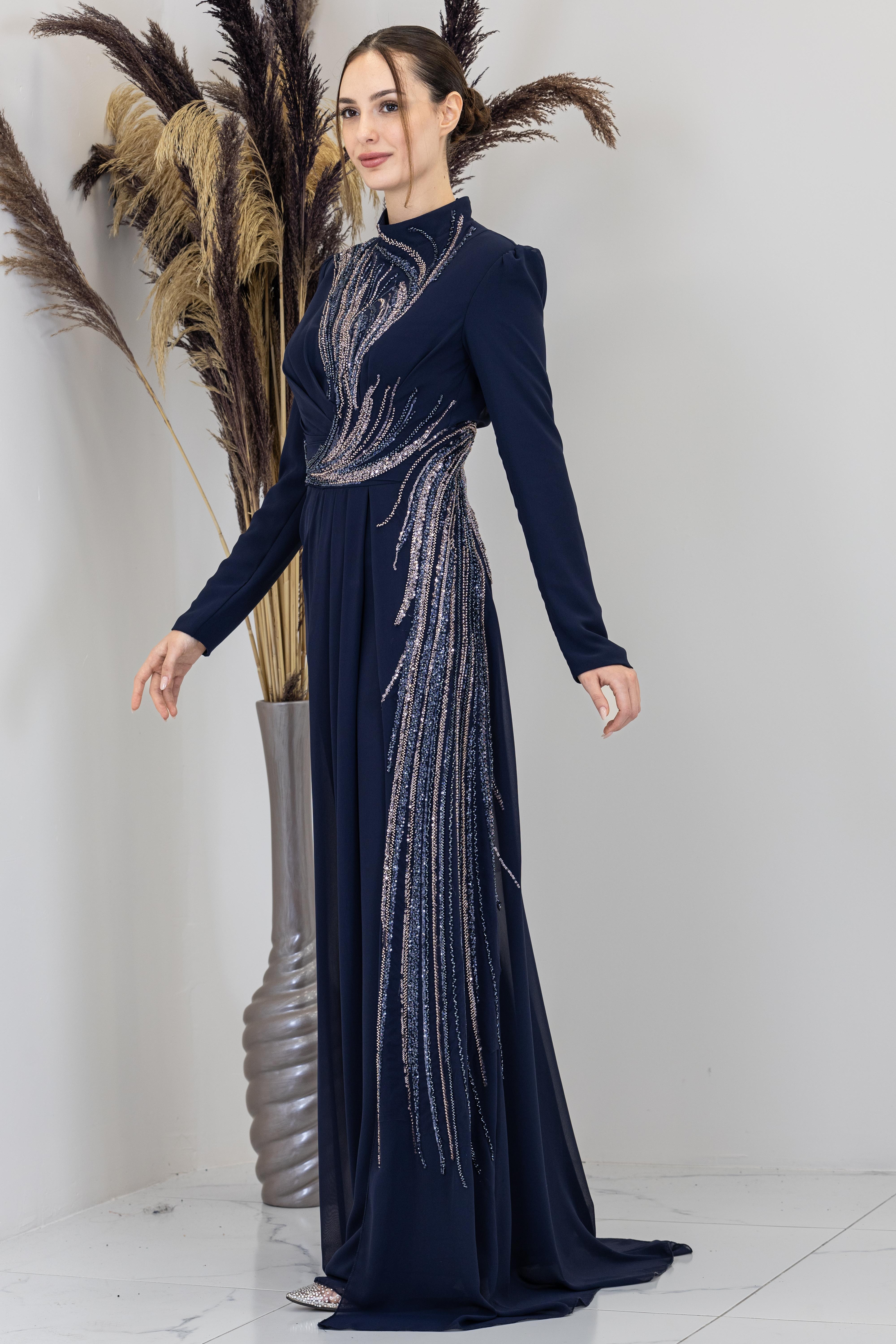 Önü Aplik İşlemeli Ebru Tulum - Lacivert