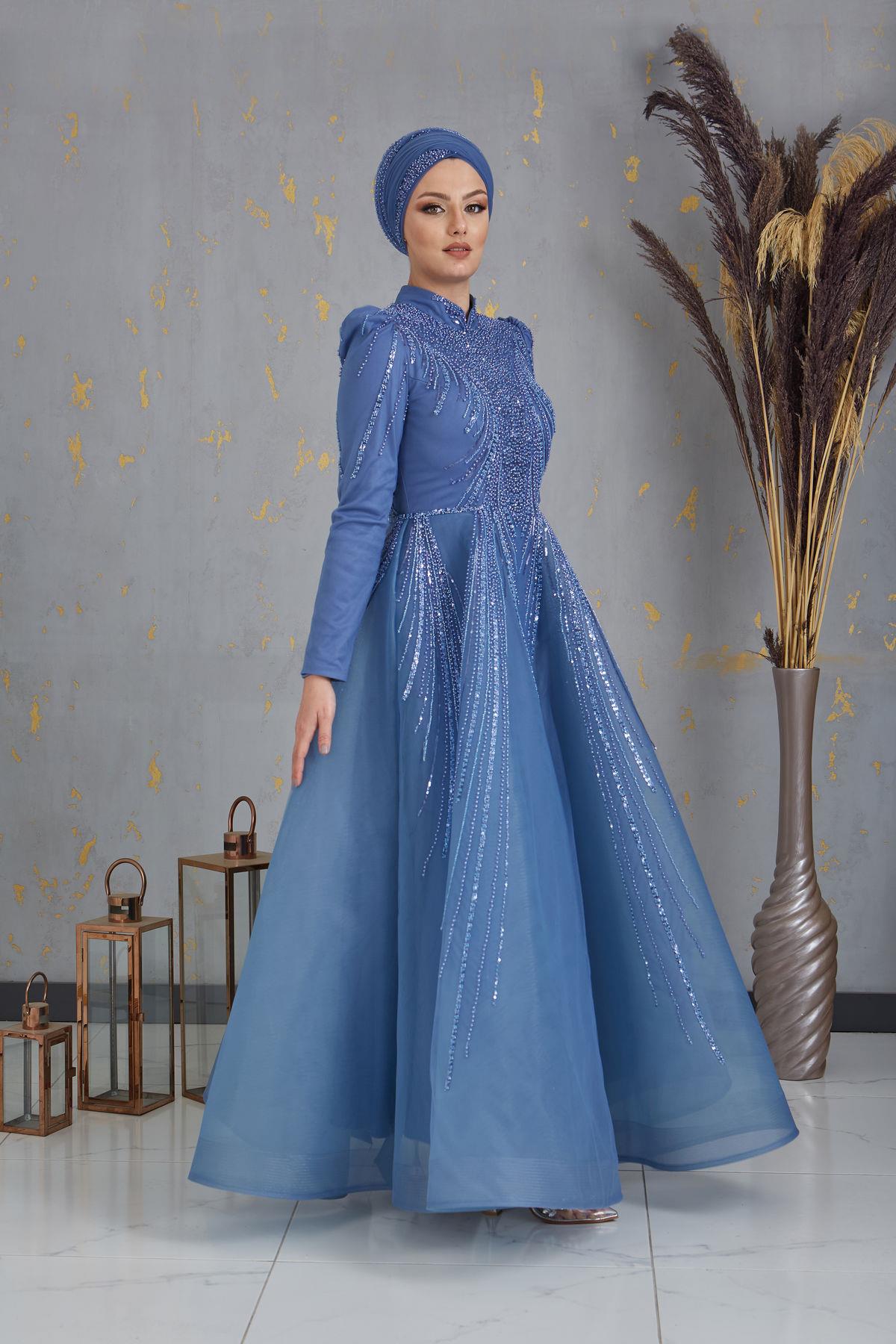 Boncuk Detaylı Samyeli Abiye - İndigo