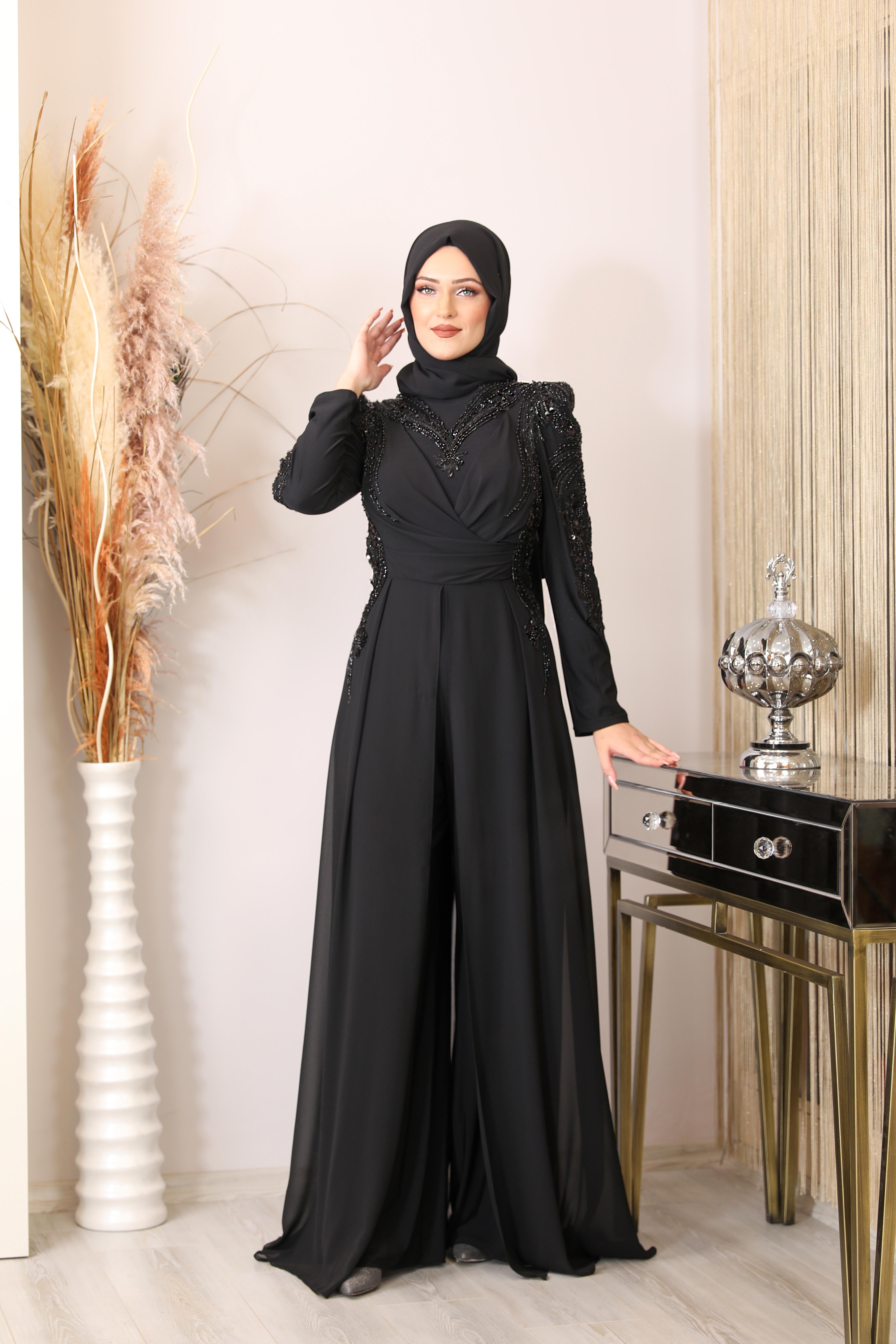 حبة مطرزة بذلة الشمس-أسود