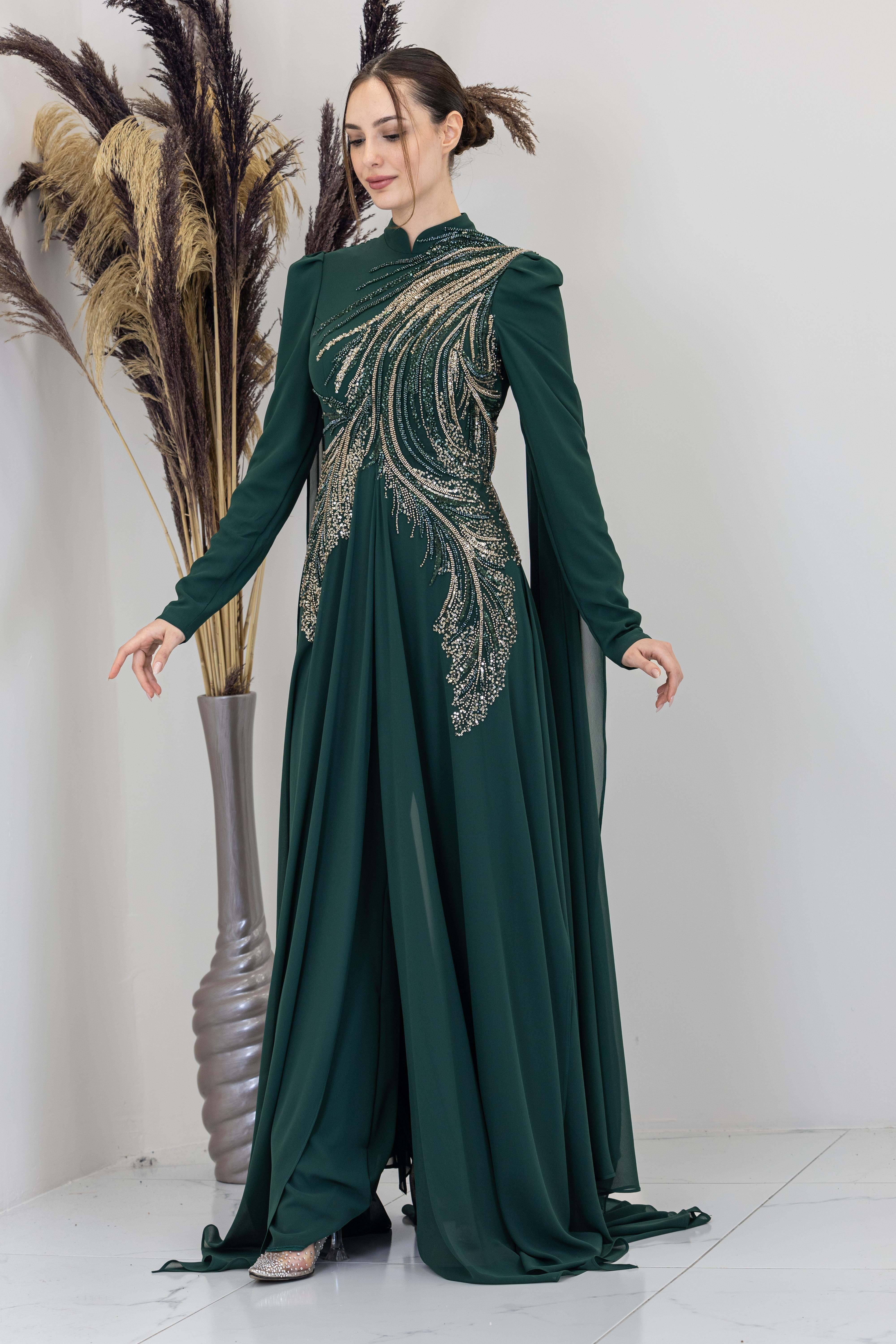 Kolları Pelerinli Elif Tulum - Zümrüt