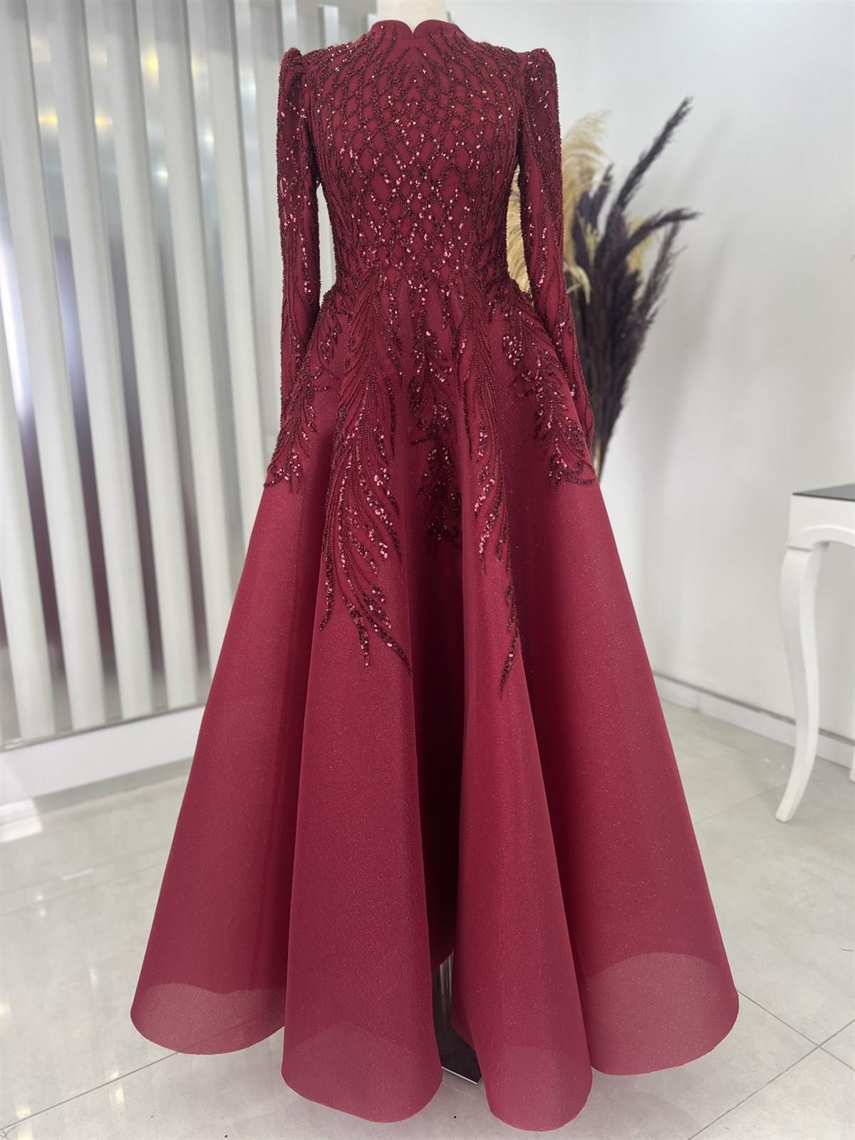 Fairy Tale Hijab Evening Dresses Bordeaux