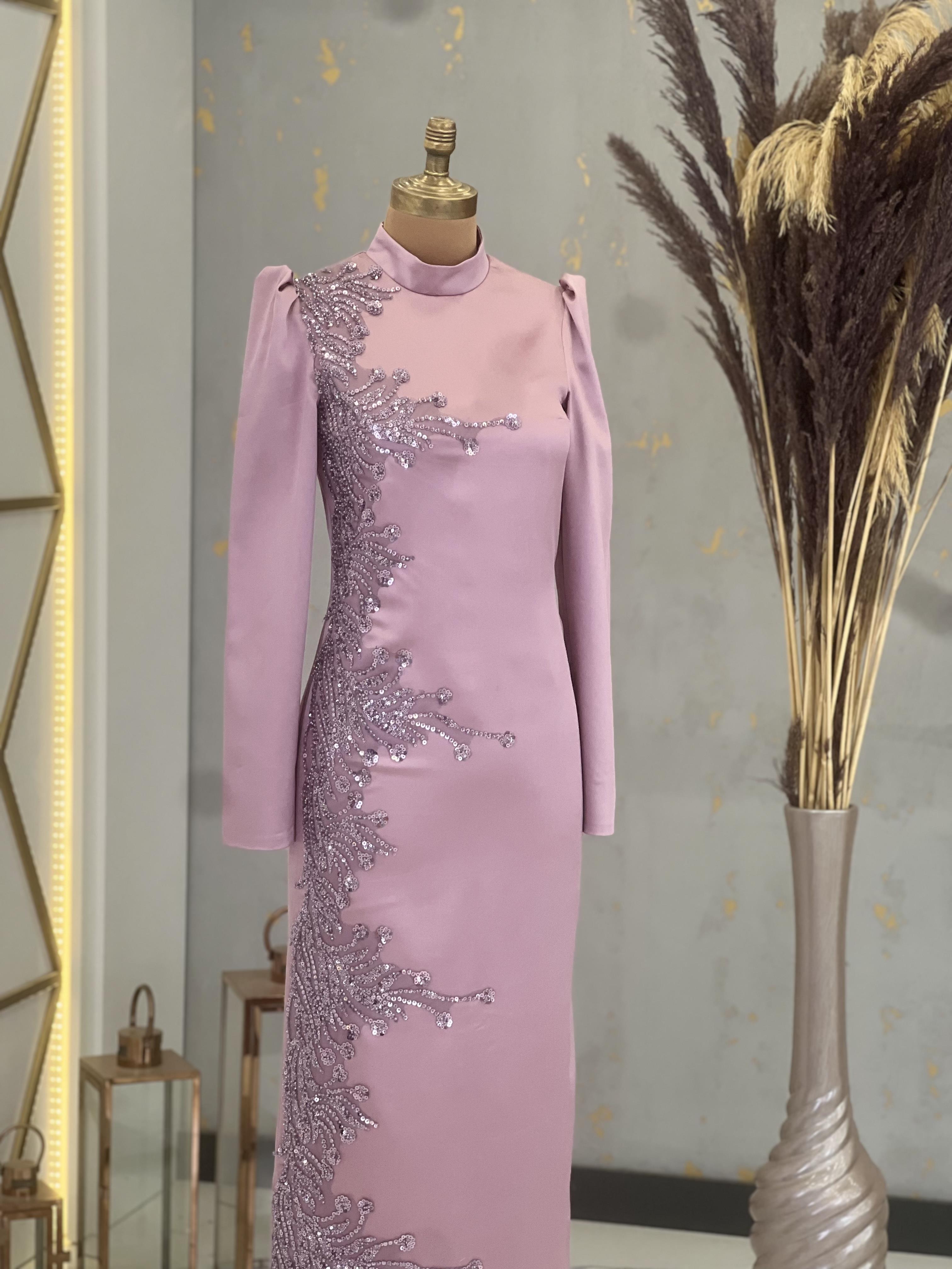 Front Applique gestickte Stift Strand Hijab Abendkleid-Anthrazit