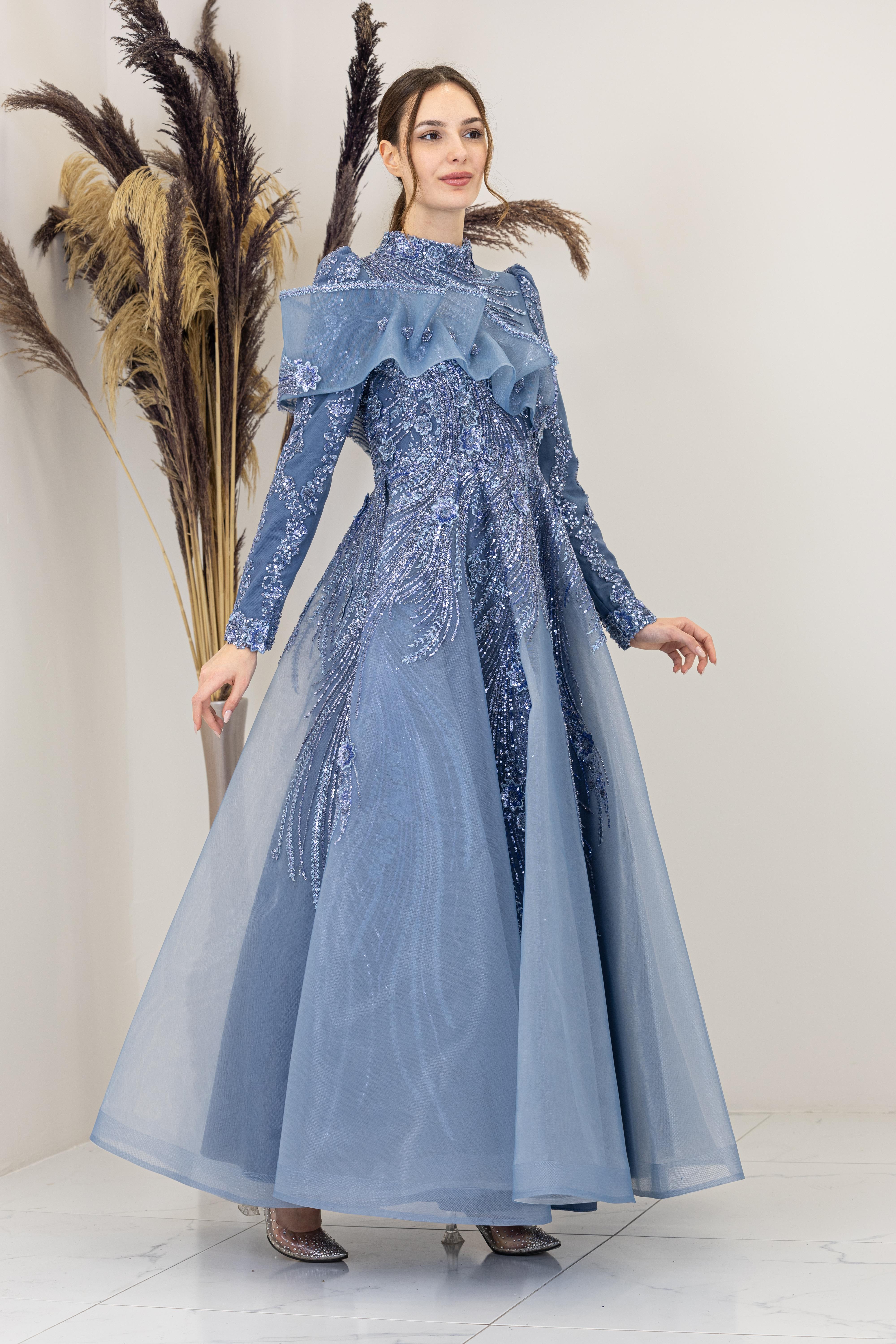 Önü Büzgü Detaylı Sara Abiye-İndigo