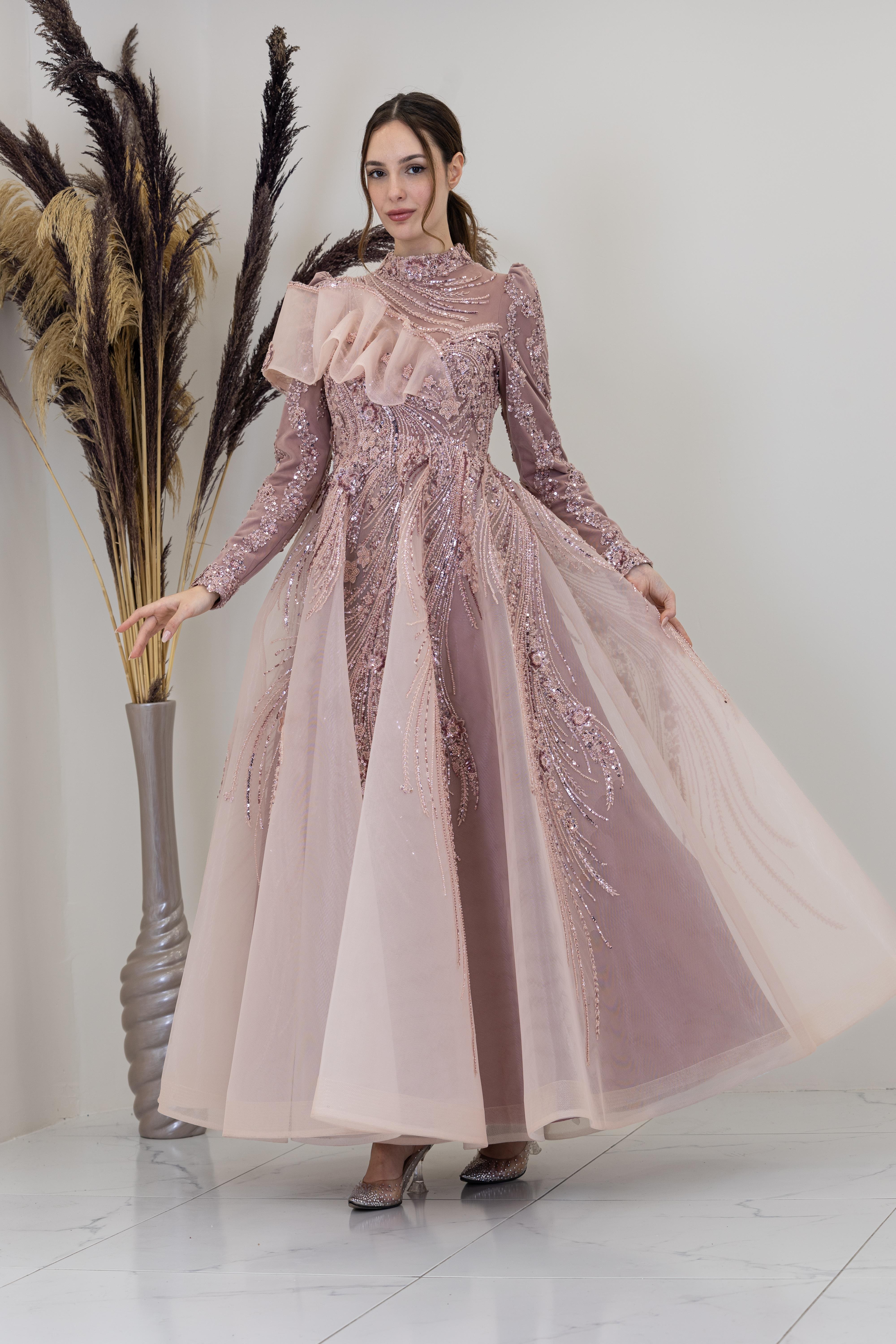 Önü Büzgü Detaylı Sara Abiye - Soğan Kabuğu 