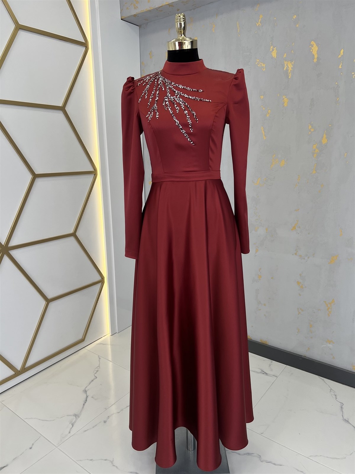 Piennar Mina Tesettür Abiye Bordo