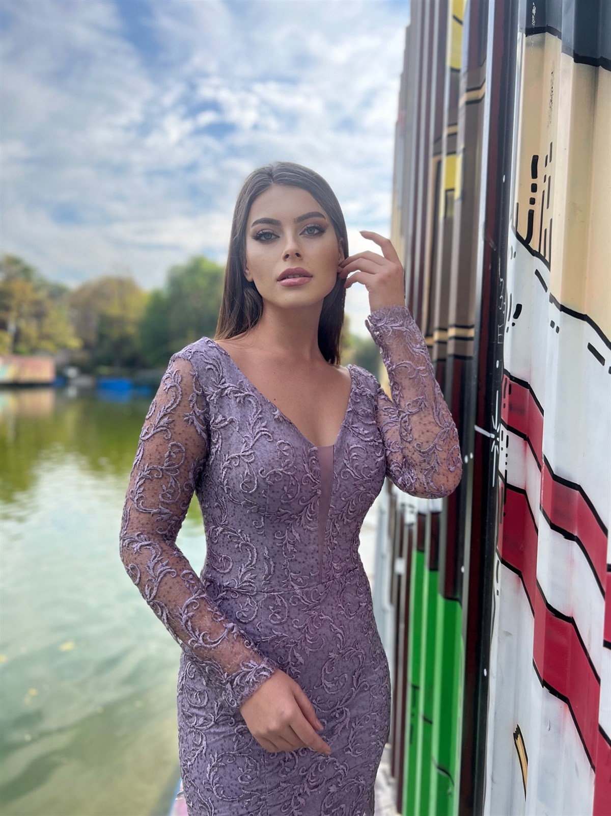 Tül Detaylı Güpürlü Berra Abiye - Lila