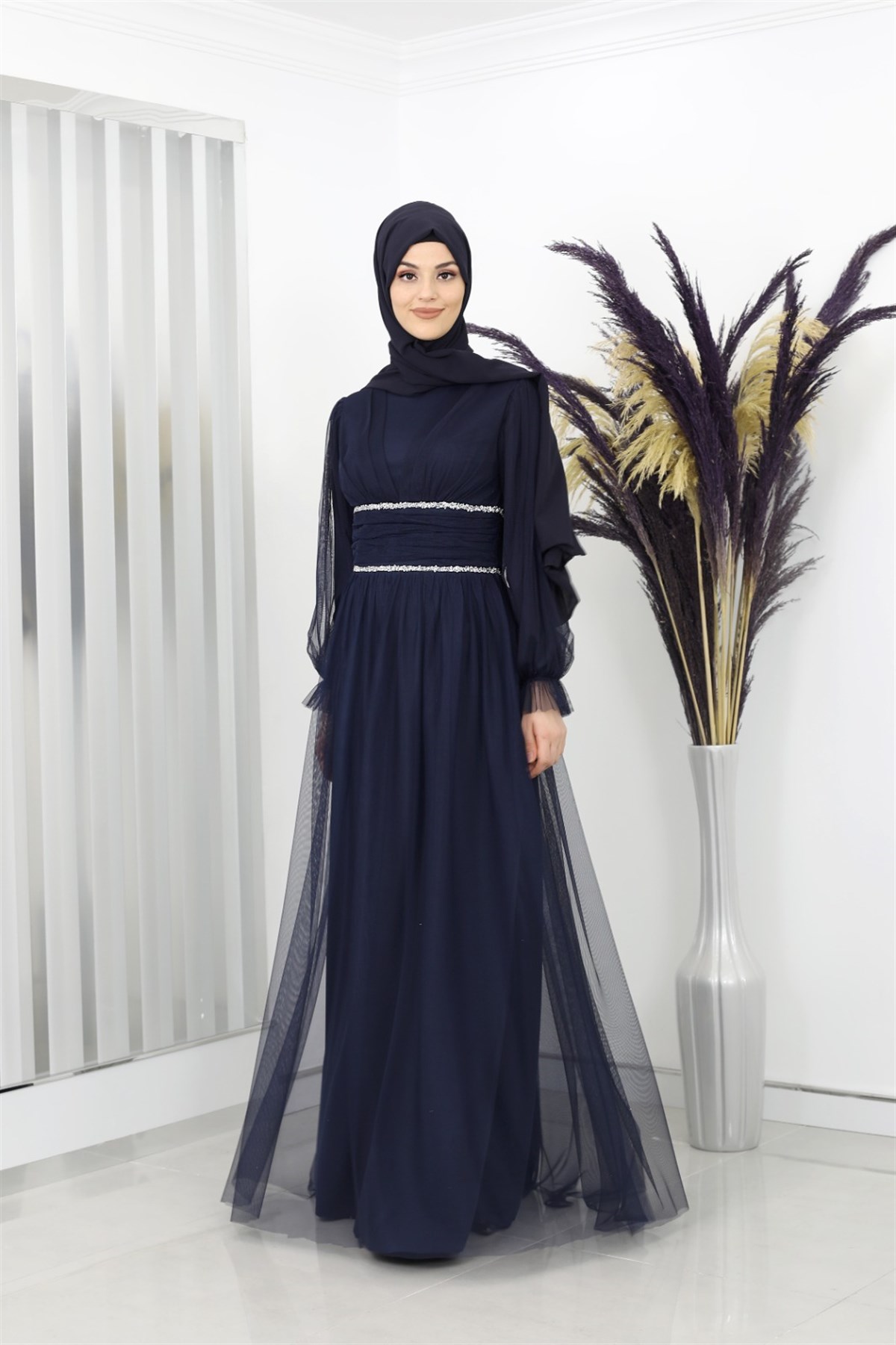 Zuhre Hijab Evening Dresses Navy Blue