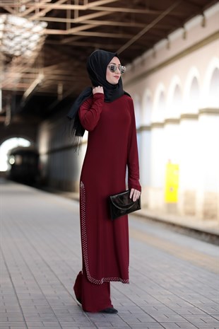 İnci Tesettür Takım Bordo