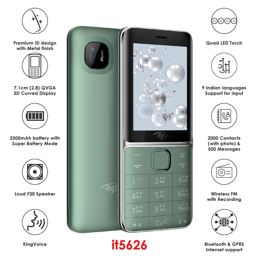 Itel IT5626N, temel iletişim ihtiyaçlarını karşılamak üzere tasarlanmış, uygun fiyatlı ve uzun pil ömrüne sahip bir tuşlu cep telefonudur.