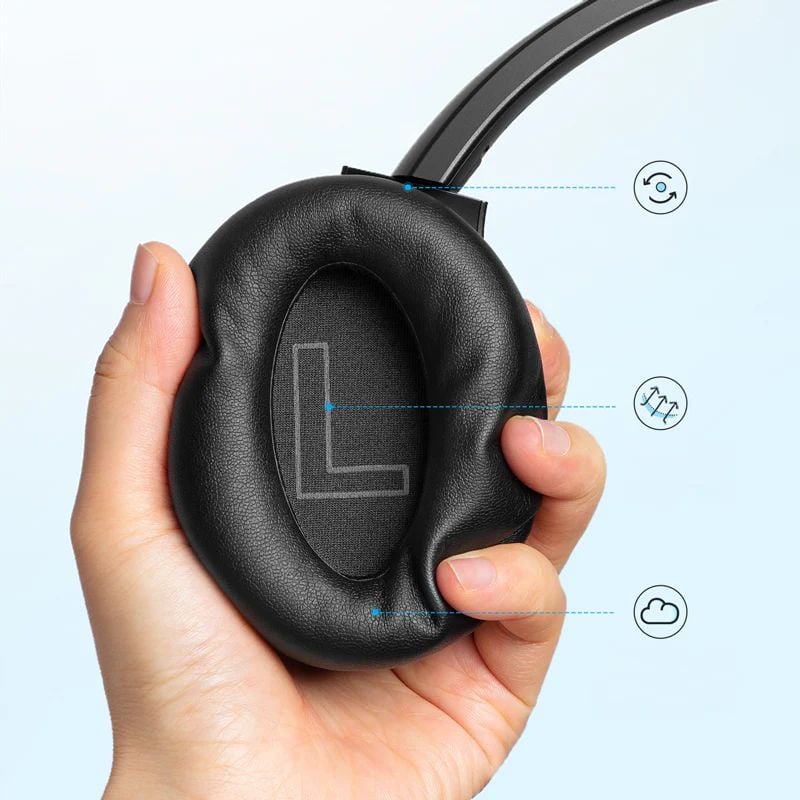 Çok açılı dönebilen kulak kupaları, Bluetooth kulaklıklarınızı istediğiniz açıda takmanıza olanak tanır. Nefes alabilen ağ, kulaklarınızın terlemesini önler ve hafıza köpük yastıklar kulaklarınızın şekline uyum sağlayarak uzun süreli konfor sağlar.
