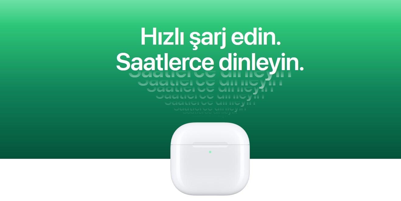  Küçük ve yetenekli bir kutu. Saatlerce süren güçle dolu.  Şarj kutusunun boyutu, daha kullanışlı hale getirilerek6 önceki nesillere göre7 yüzde 10’dan fazla küçültüldü. Üstelik şarj süresinden ödün vermeden. Ve Aktif Gürültü Engelleme özellikli AirPods 4, kablosuz şarj kutusuyla birlikte sunuluyor. Üstelik yerleşik hoparlörü, Bul uygulamasıyla8 yerini kolayca belirleyebilmenizi sağlıyor.