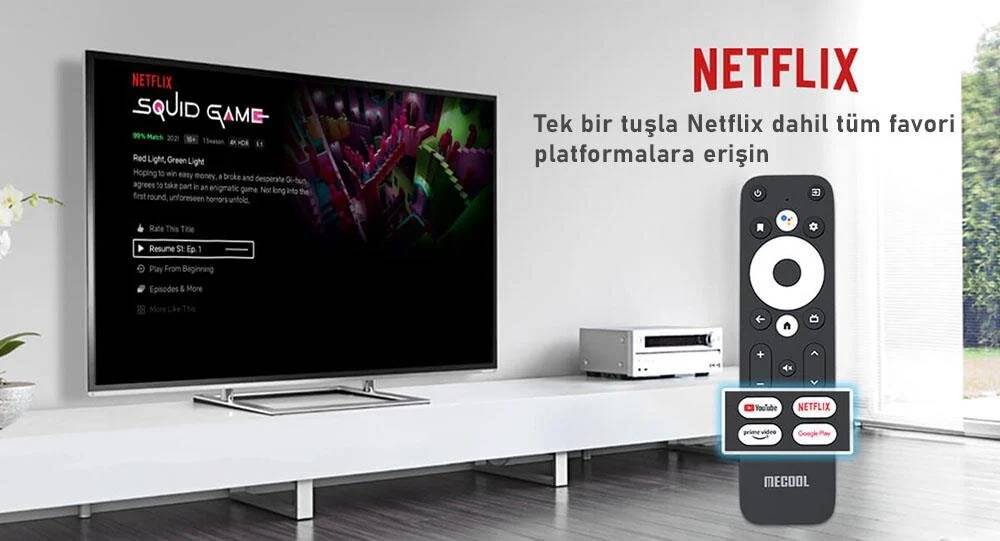 Netflix tarafından onaylanmış 4K TV Kutusu, büyük TV ekranınızda yüksek netlikte Netflix filmlerinin ve TV dizilerinin keyfini çıkarabilirsiniz.