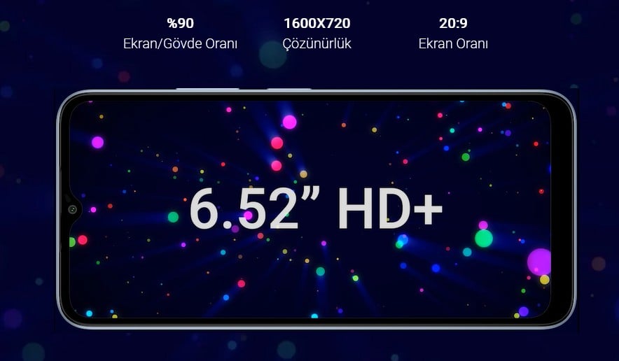 Dünyanızı Renklendirin  6.52" HD+ ekranıyla sizi etkileyecek bir görüntü deneyimine hazır olun. 1600x720 px çözünürlüğündeki ekranıyla GM 23 SE gerçeğe en yakın renkleri sunmasının yanında, renklerin canlılığı konusunda da oldukça iddialı.