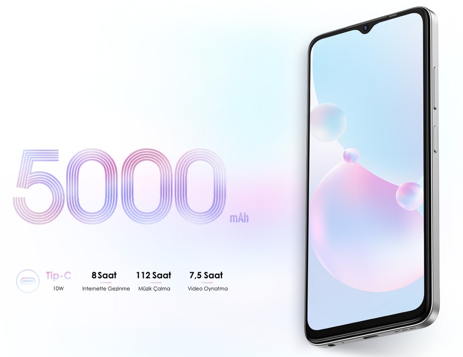 5000mAh Kapasite Endişelerinizi Giderin 5000mAh büyük pil ve 10W Type-C şarj kombinasyonu, 15 saate kadar sosyal medya yayınlarını destekleyebilir. İyileştirilmiş Hızlı şarj modu ile mobil hayata hızla dönmenize yardımcı olur. 