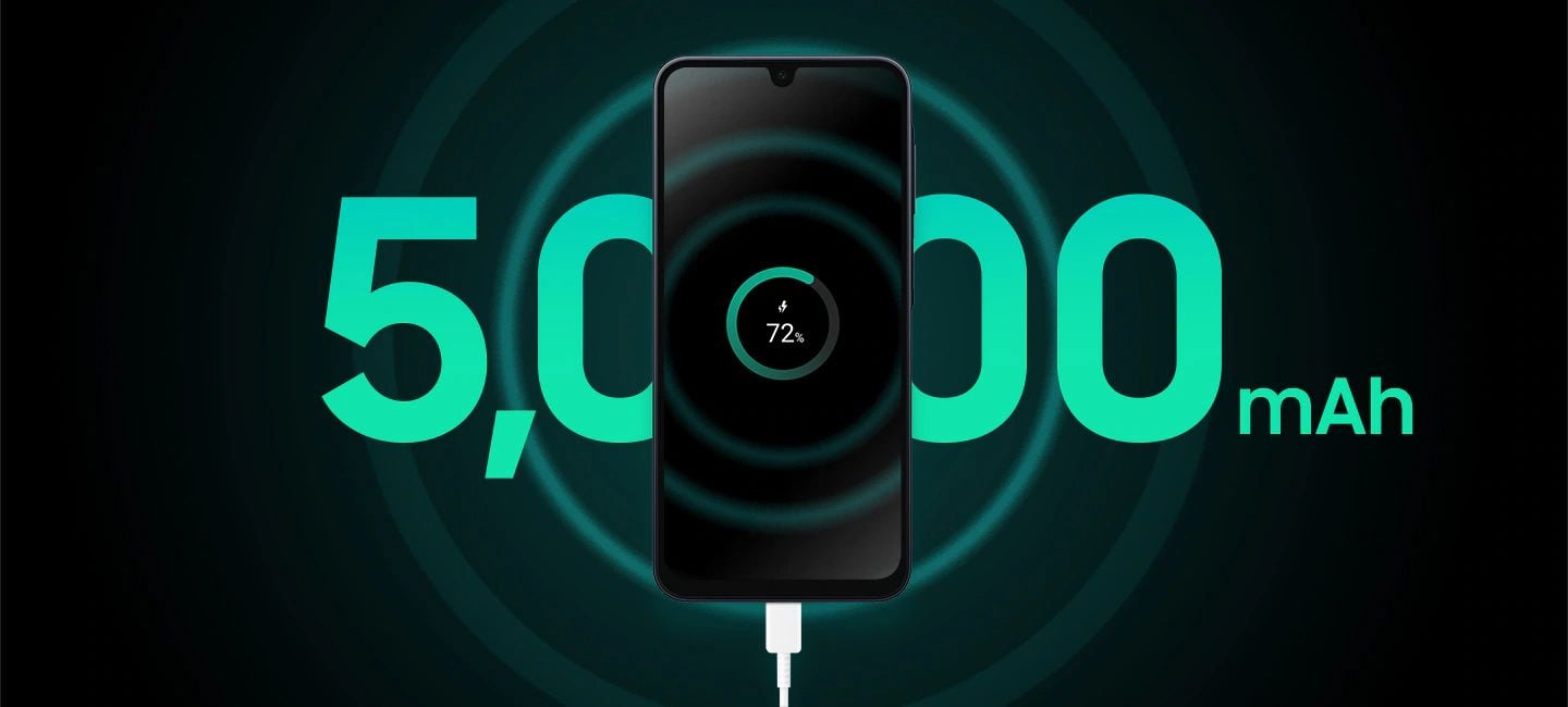  Hızlı şarj, güçlü batarya  Pil ömrünü dert etmeden telefonunuzda dilediğiniz gibi vakit geçirin. 5.000 mAh pil sayesinde Galaxy A16 tek bir şarjla uzun süreli kullanım sunar. Süper Hızlı Şarj özelliği ile kaldığınız yerden tekrar hızlıca devam edebilirsiniz.