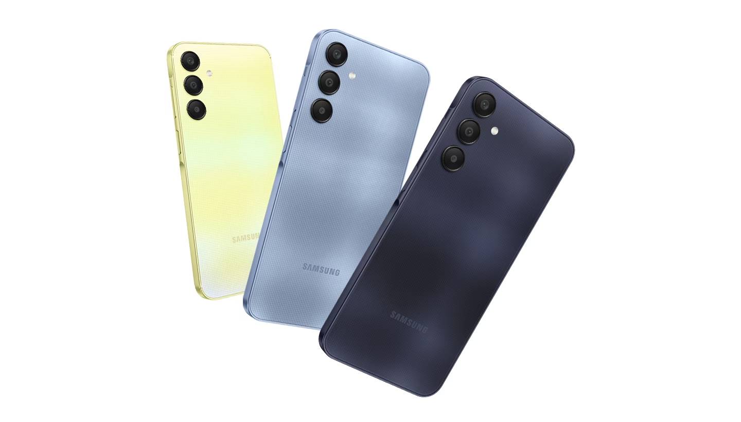 "Sadelikte Mükemmellik: Galaxy A25 5G'nin Tasarımı"  Galaxy A25 5G'nin tasarımı, gereksiz unsurlardan arındırılmış sade bir kamera düzeni, zarif profili, benzersiz desenleri ve çarpıcı hatlarıyla dikkat çeker. Siyah, Açık Mavi ve Sarı gibi çeşitli renk seçenekleriyle sunulan cihaz, minimalizmin ve estetiğin mükemmel bir örneğidir.