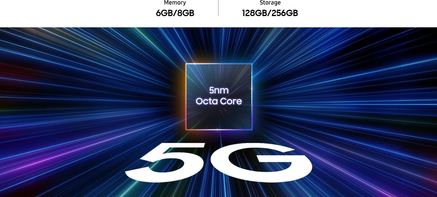  Hızlı, geniş kapasiteli ve güçlü  Güçlü Exynos 1280 işlemci, 6 GB/8 GB bellek ve 128 GB/256 GB hafızanın yanı sıra microSD kart ile ek 1 TB hafıza seçenekleriyle tüm işlerinizi tamamlayın. Üstelik tüm bunları 5G hızında yapın.
