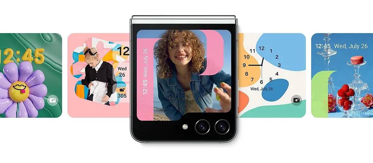  Kapak ekranını dilediğiniz gibi özelleştirin Kapak ekranında bütün kontrol sizde. Galaxy Z Flip5’inizi çok sayıda widget, video duvar kağıdı, saat kadranı, stil ve daha fazlasıyla özelleştirip size özel kılın.