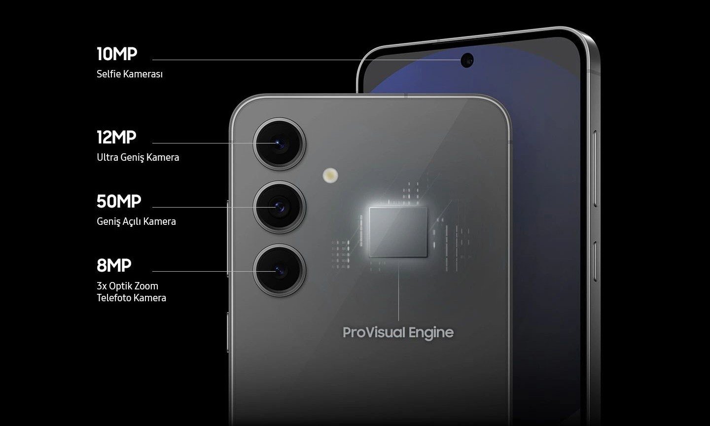  Galaxy FE serisindeki en güçlü kameramızla tanışın  ProVisual Engine, fotoğraf ve videoları keskin ayrıntılar ve zengin dokularla geliştiren ve olasılıkları fotoğraf çekmenin de ötesine taşıyan, yapay zeka destekli eksiksiz bir araçtır.