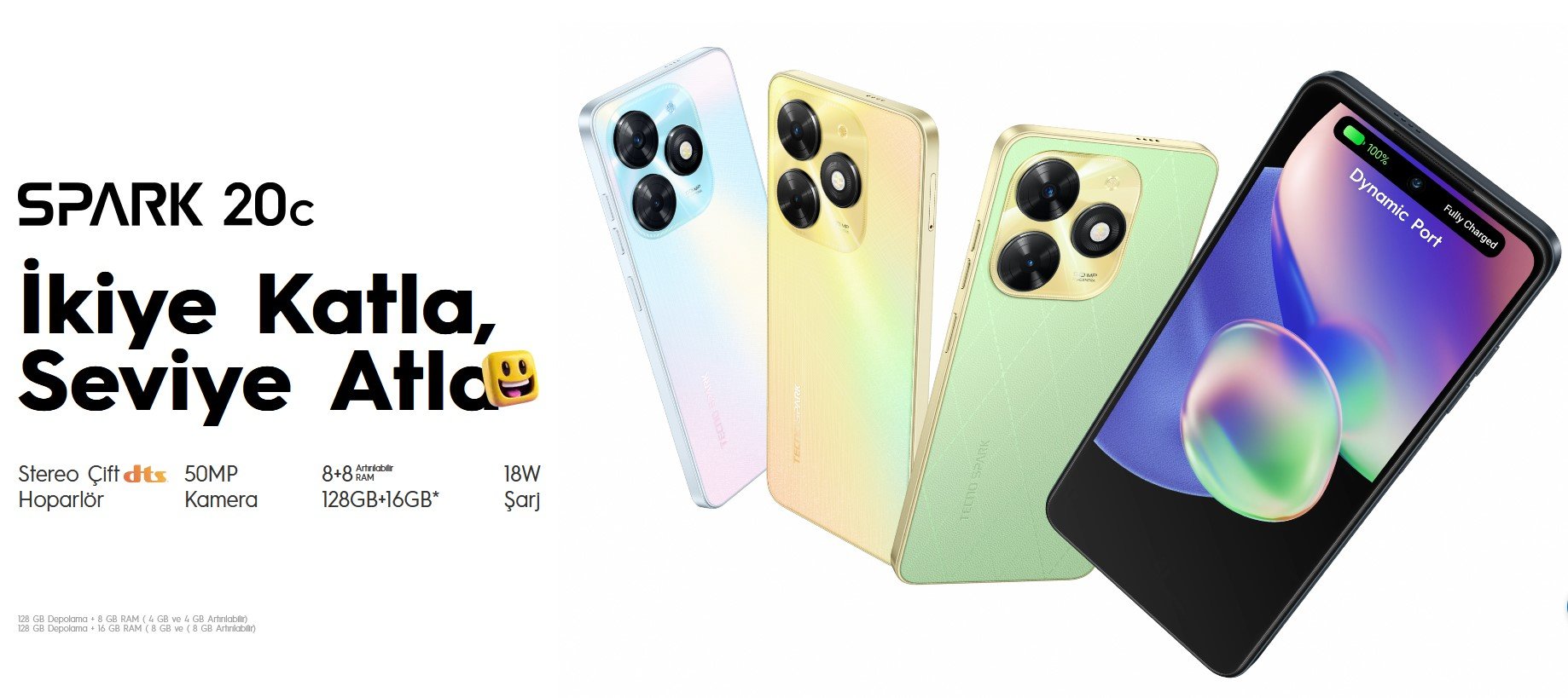 Tecno Spark 20c, uygun fiyatlı bir akıllı telefon olarak dikkat çeker. 6.6 inç HD+ ekranı, geniş bir görüntüleme alanı sunarak multimedya deneyimini zenginleştirir. Güçlü bataryası, uzun süreli kullanım imkanı sağlar ve günlük ihtiyaçları rahatça karşılar. Mediatek işlemcisi ile akıcı bir performans sunarken, çoklu kamera sistemi çeşitli fotoğraf çekim seçenekleri sunar. Kullanıcı dostu arayüzü ve modern tasarımıyla Tecno Spark 20c, hem genç kullanıcılar hem de bütçesini düşünenler için ideal bir tercihtir.