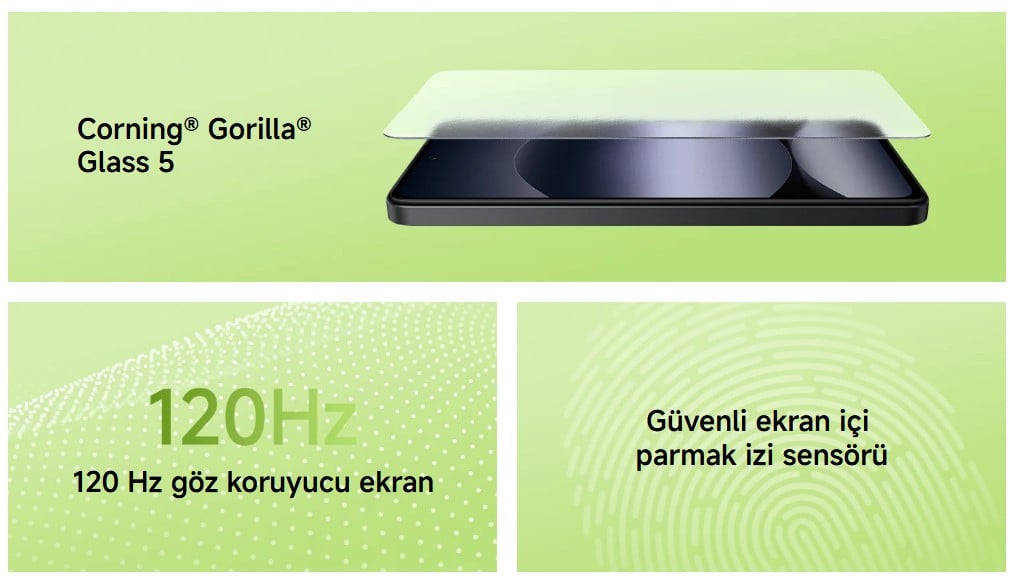 Corning® Gorilla® Glass 5 Redmi Note 14 Redmi Note 14 120 Hz göz koruyucu ekran Redmi Note 14 Güvenli ekran içi parmak izi sensörü