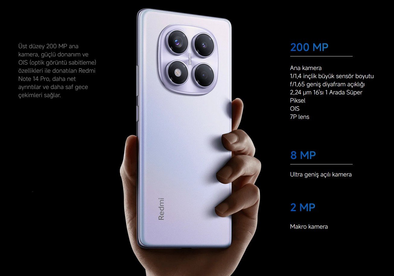 200 MP AI kamera ile gelişmiş görüntüleme performansı Redmi Note 14 Pro 200 MP görüntüleme sistemi Gelişmiş görüntü kalitesi