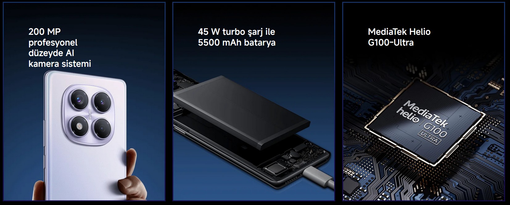 200 MP profesyonel düzeyde AI kamera sistemi Redmi Note 14 Pro 45 W turbo şarj ile 5500 mAh batarya Redmi Note 14 Pro MediaTek Helio G100-Ultra