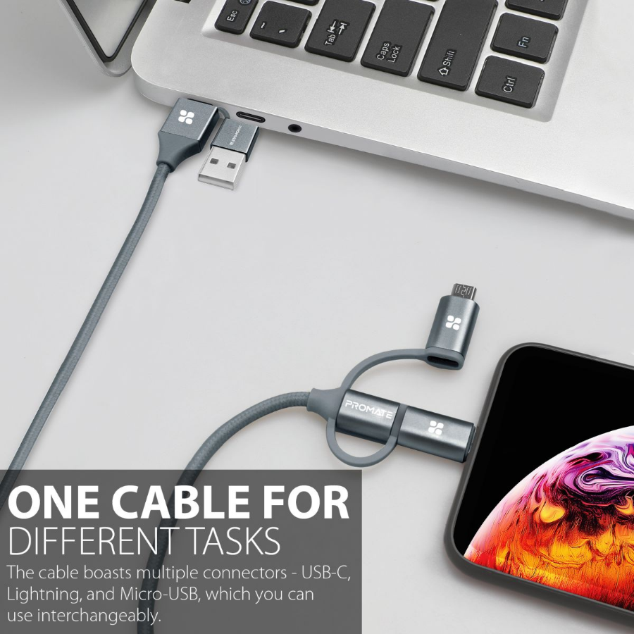 Şarj ve veri aktarımı ihtiyaçlarınızı karşılamak için hepsi bir arada bir çözüm olan PentaPower, hem Android hem de iOS cihazlarına bağlanan 6'sı bir arada kablodur. USB-C ™ - USB-C ™ bağlantısı, hem Akıllı Telefonların hem de MacBook'ların hızlı şarj edilmesi için 60W güç dağıtımını desteklerken, diğer konektörler 12W'a kadar şarj hızlarını destekler. Kablonuzu ve cihazınızı seçmeniz yeterlidir.