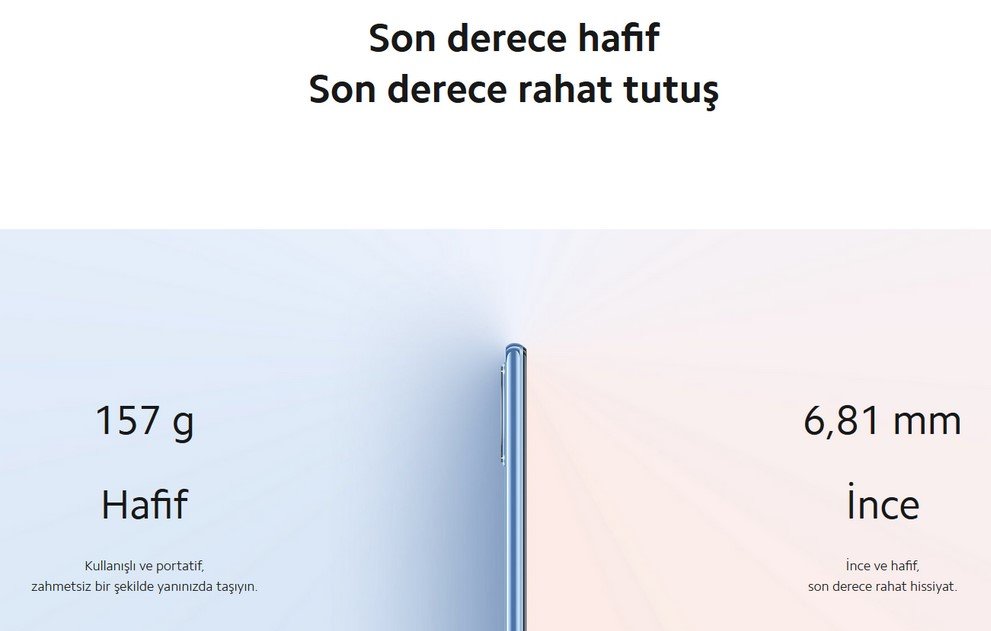 Xiaomi Mi 11 Lite 128 Gb + 8 Gb Cep Telefonu Son derece hafif tasarım