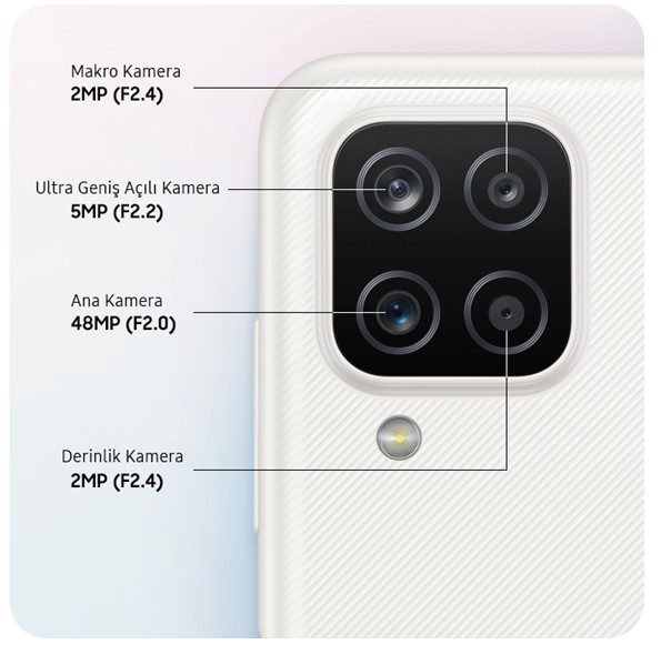 Samsung Galaxy A12 64 Gb Cep Telefonu dörtlü kamera sayesinde cep telefonu ile çektiğiniz fotoğrafları bir üst seviyeye taşıyın