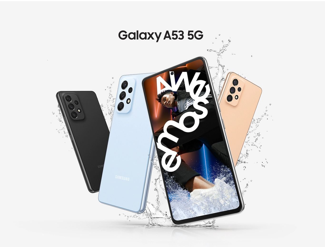 Galaxy A53 5G öne çıkan bir tasarıma sahiptir. Kameranın gövde ile kusursuz bir şekilde bütünleşmesini sağlayan Ambient Edge özelliğine sahip hoş görünümlü ve tamamen işlevsel Galaxy’niz, mat çerçeveli daha ince bir kasanın içinde daha fazla pil kapasitesi sunar.