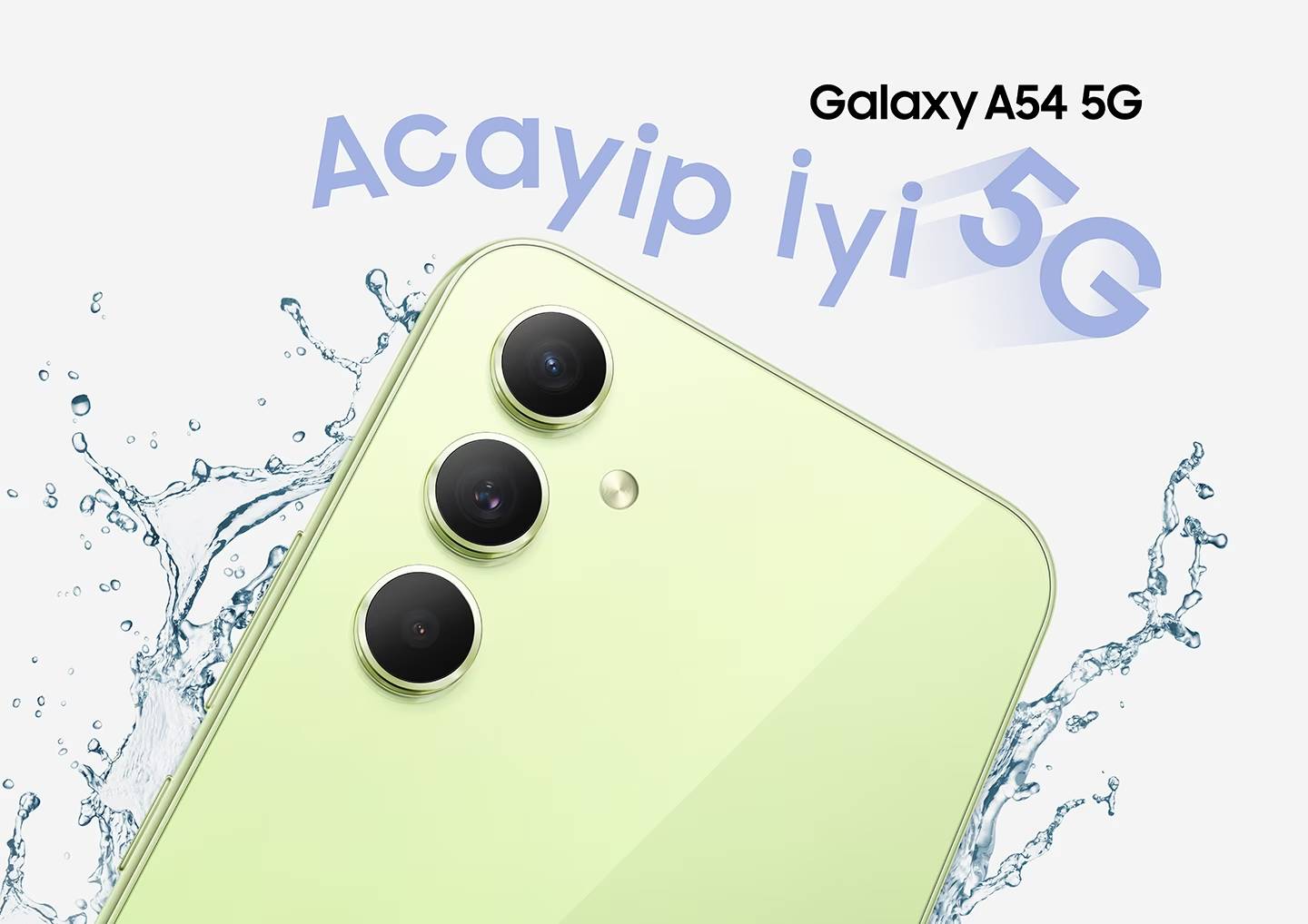 İlham veren Şıklık ve Sadelik   Birinci sınıf cam yüzeyi, sade kamera düzeni ve enerji veren renk seçenekleriyle Galaxy A54 5G, kusursuz ve zarif bir çerçevede Acayip İyi kimliğini taşıyor.