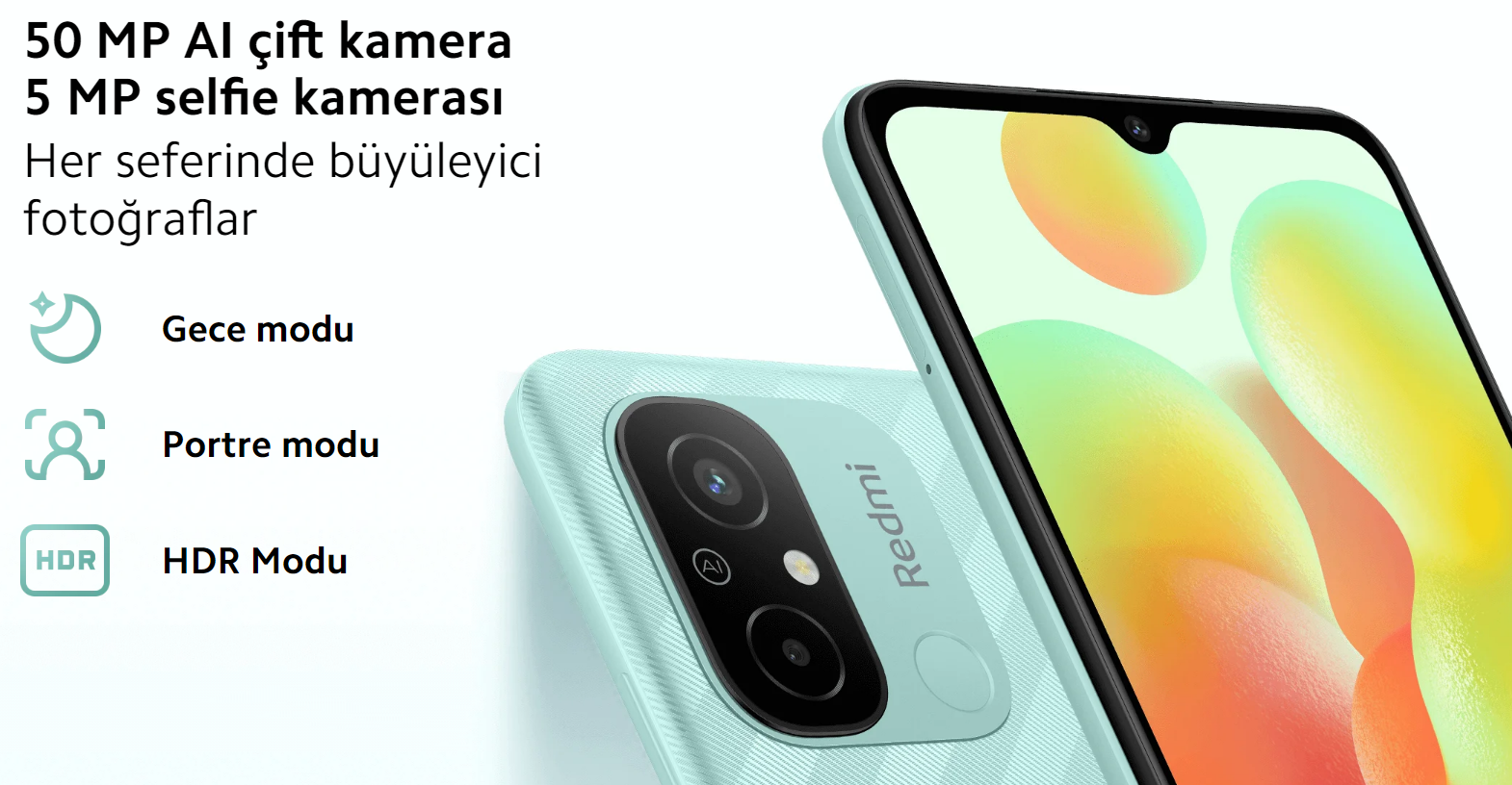 50 MP ai çift kamera ve 5 mp selfie kamerası