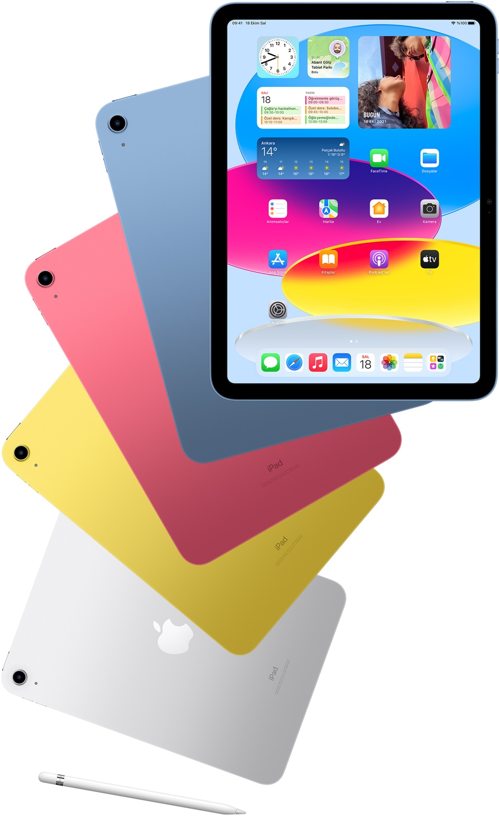 Karşınızda yeniden tasarlanan iPad. Hayatınıza renk katmak için yeniden tasarlanan iPad şimdi daha yetenekli, daha kullanıcı dostu ve daha da eğlenceli. Yeni tam ekran tasarımı, 10.9 inç Liquid Retina ekranı ve dört muhteşem renk seçeneğiyle iPad işlerinizi halletmenin, yaratıcılığınızı konuşturmanın ve bağlantıda kalmanın güçlü bir yolunu sunuyor.1 Ve yalnızca iPad için tasarlanan vazgeçilmez aksesuarlarla, yapmayı sevdiğiniz her şey için sınırsız olasılıklar sizi bekliyor.