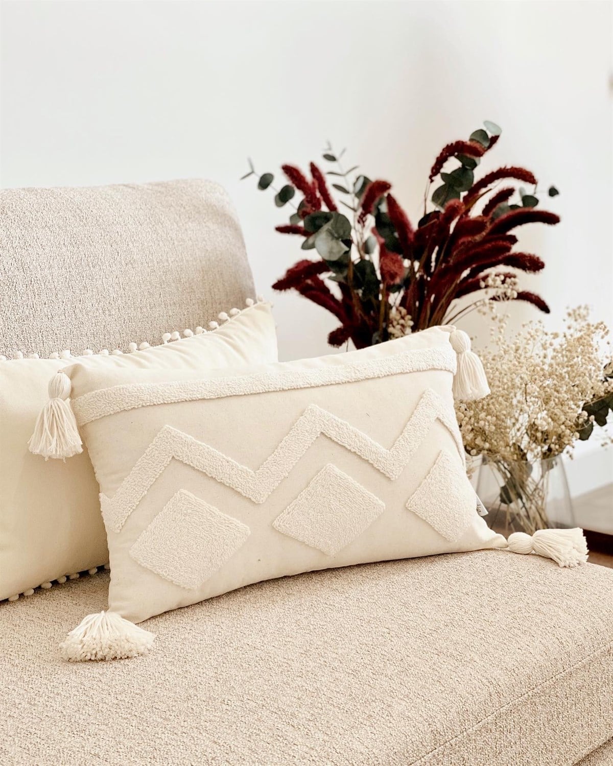 Dikdörtgen Zigzag Dokulu Yastık Kılıfı (50x30 cm)