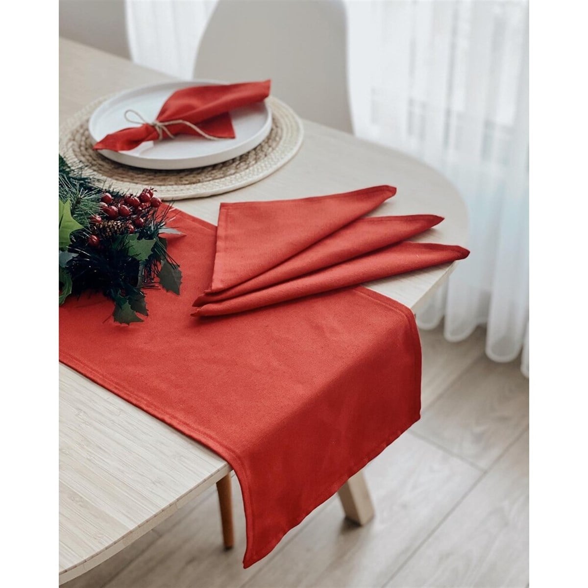 Kırmızı Runner ve Peçete Seti