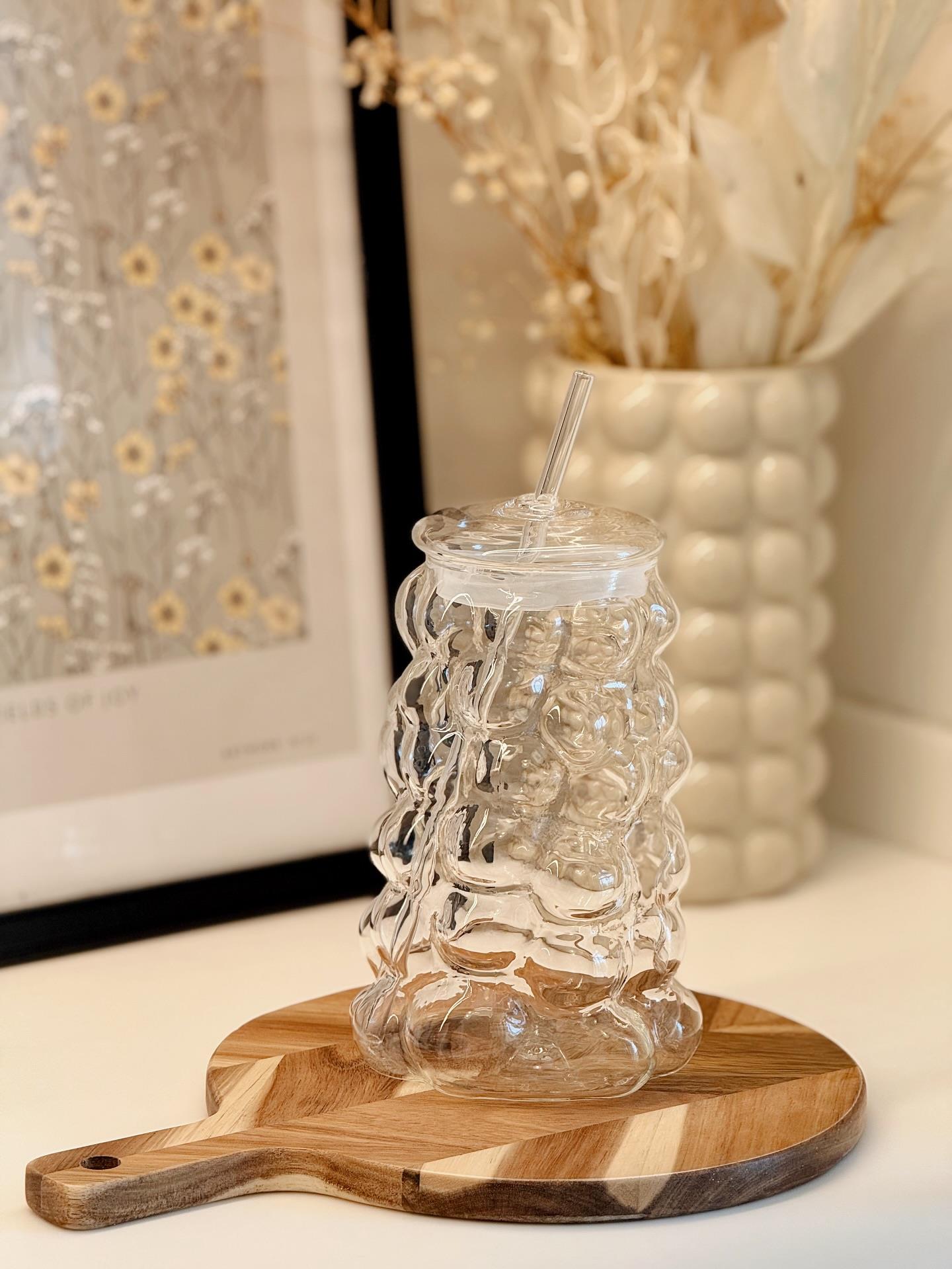 Pipetli Cam Soğuk İçecek Bardaklar Bubble