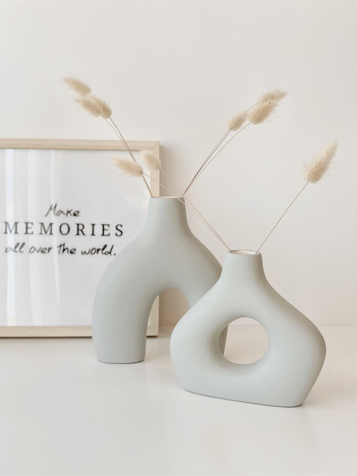 2'li Amorf Seramik Vazo Gri