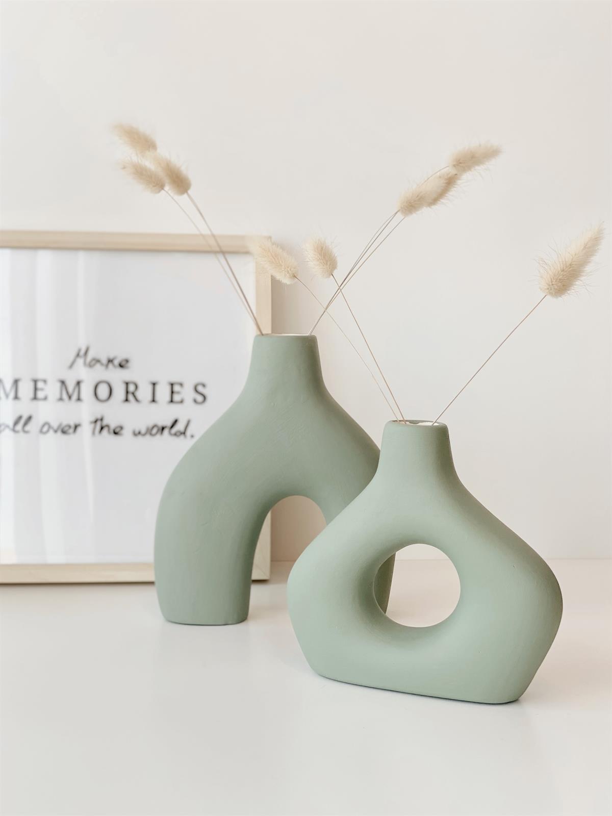 2'li Amorf Seramik Vazo Nil Yeşili