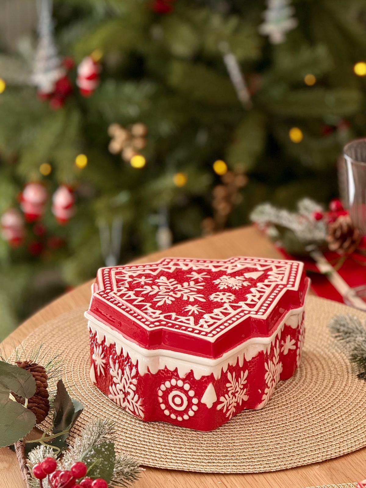 Yılbaşı Çam Ağacı Kapaklı Seramik Şekerlik