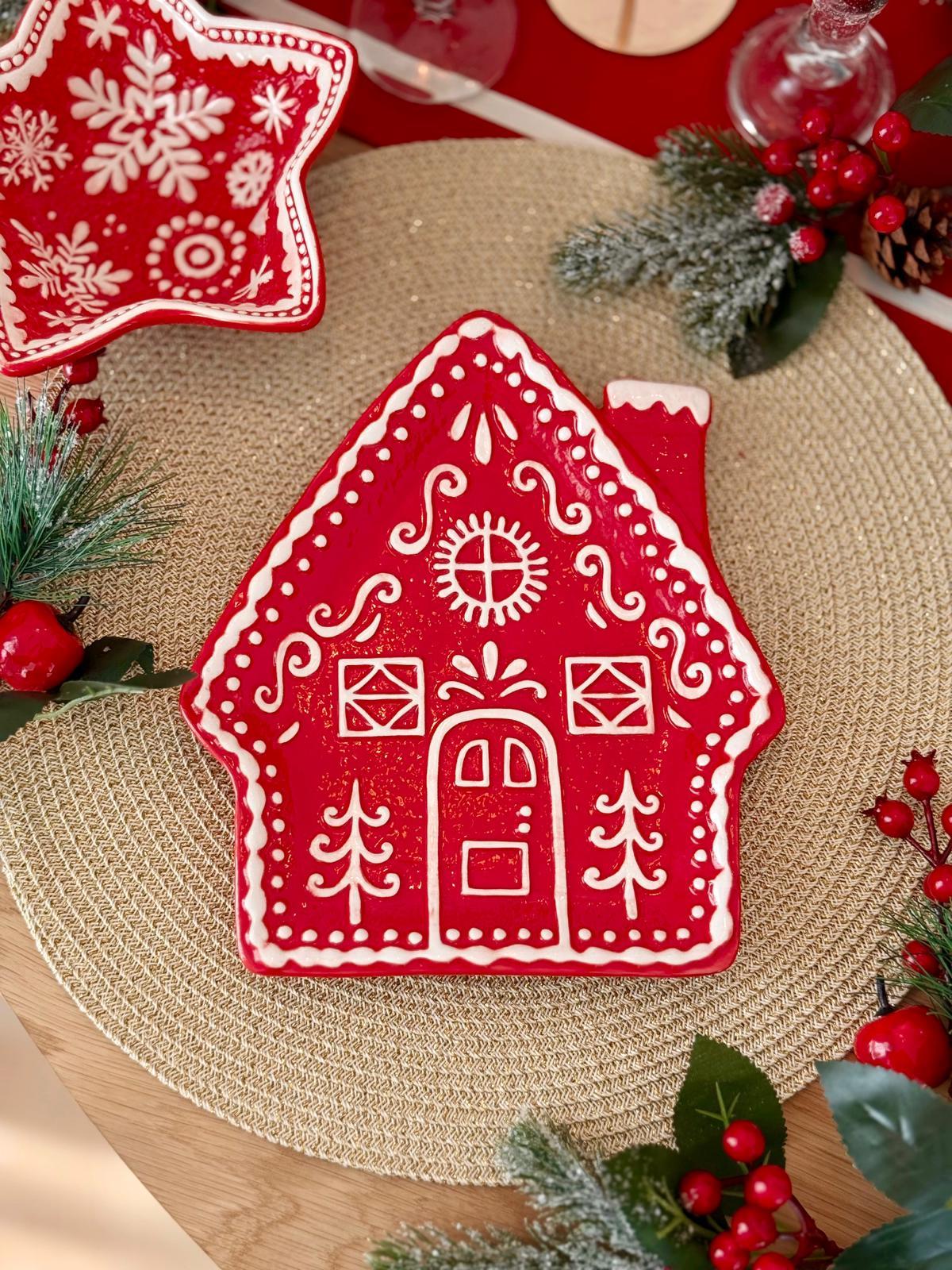 Yılbaşı Ev Formlu Seramik Tabak