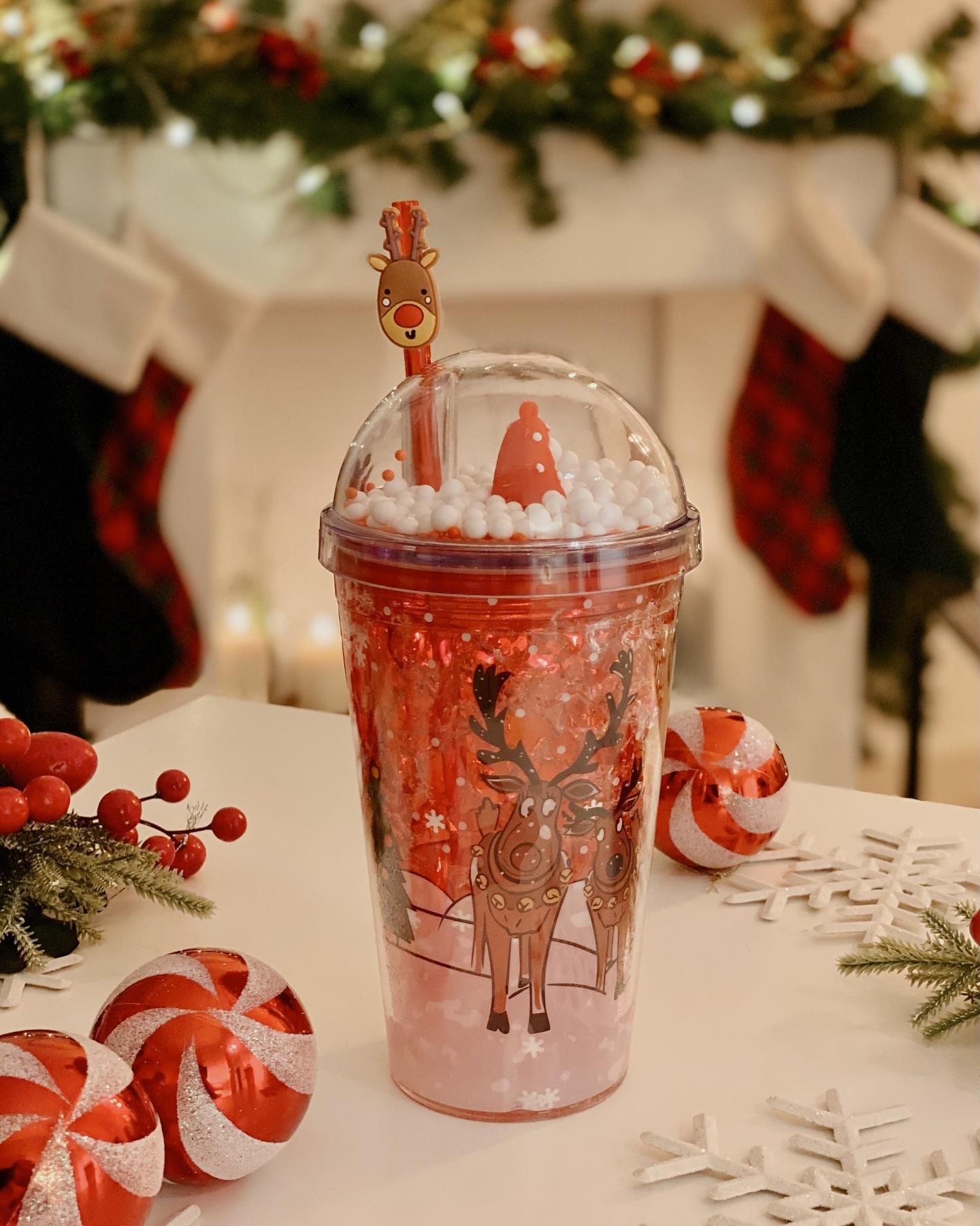 Yılbaşı Pipetli Bardak Geyik