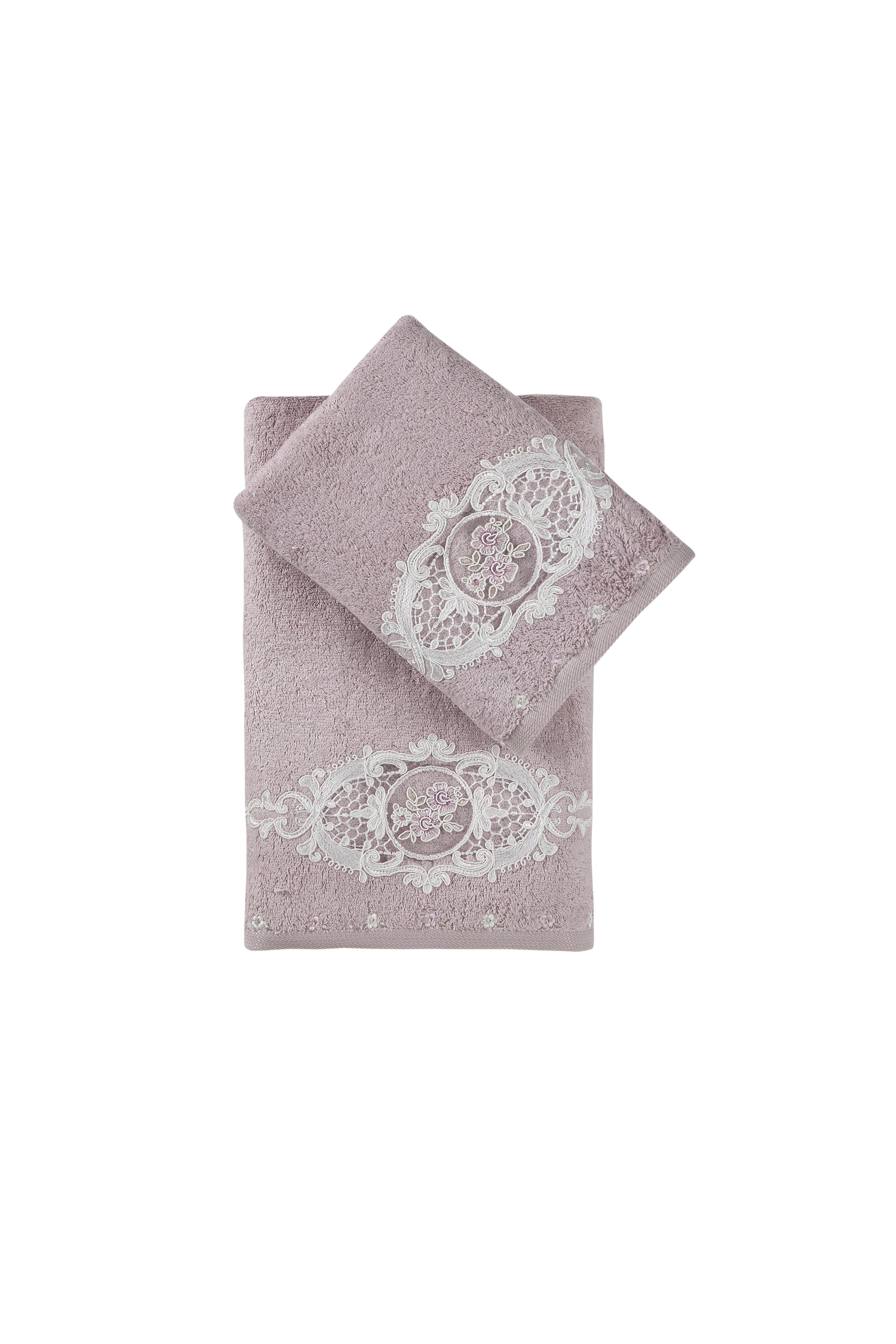Flora Bambu Güpürlü 2'Li Banyo Havlu Set (50*90+70*140) - Lila